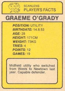1981 Scanlens #125 Graham O'Grady Back